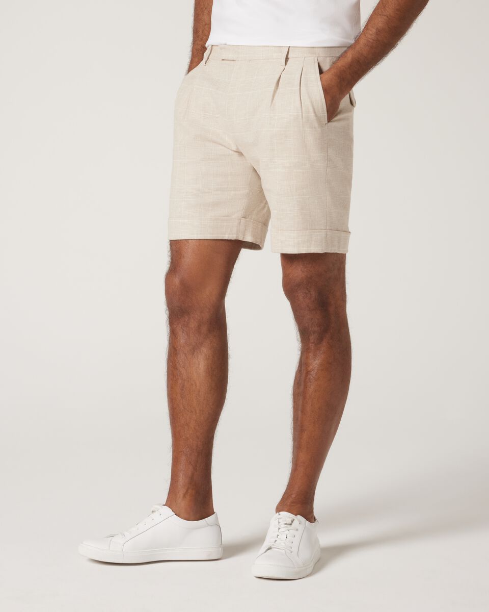 Regular Double Pleat Tailored Short, Natural Check, hi-res